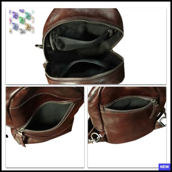 Genuine Leather Sling Backpack Retro Vintage Crossbody Bag Adjustable Strap - Picture 7 of 7